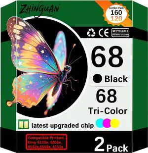 Ennovor 68 Ink Cartridges Replacement for 68 Ink Cartridges Black and Color Combo Pack Work for Envy 6155e, 6555e, 6552e, 6558e, 6152e,6552,6558,6152 e Printers (1 Black, 1 Tri-Color)