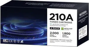 Ennovor 210A 210X Toner Cartridges 4 Pack High Yield Compatible for HP 210A Toner Cartridges Work for HP Color Laserjet MFP 4301fdw 4301fdn Pro 4201dw 4201dn Series Printer W2100A W2100X (with Chip)