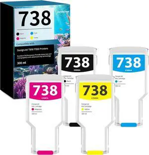 Ennovor DesignJet 738 Ink Cartridge 300-ml Replacement for HP 738 Ink Cartridge Black Cyan Magenta Yellow for DesignJet T850 T950 Printer 498N8A 676M6A 676M7A 676M8A, 4-Pack