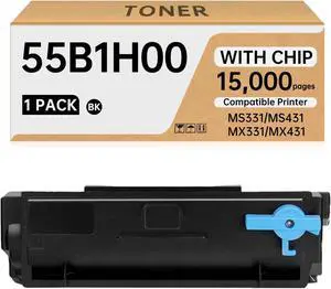 Ennovor 55B1H00 High Yield Toner Cartridge (15,000 Pages) with Chip Replacement Compatible for Lexmark MS331 MS431 MX331 MX431 Laser Printers (Black,1-Pack)
