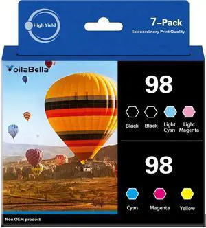 Ennovor 98 High Yield Ink Cartridges Combo Pack Compatible Replacement for 98 Ink Cartridge with Artisan 700 710 725 730 800 810 835 837 Printer (7-Pack)