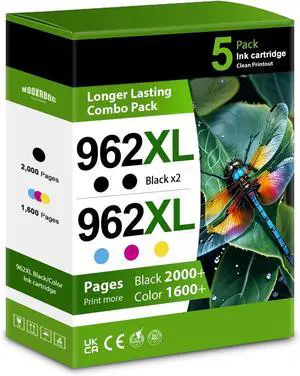 Ennovor 962XL 962 XL Ink Cartridges Combo Pack (5-Pack, 2Black/1Cyan/1Magenta/1Yellow) Replacement for HP 962XL Black and Color Ink Cartridges OfficeJet Pro 9010 9012 9015 9015e 9018 9020 9025 Printer