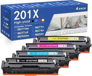 Ennovor 201X Toner Cartridge for HP Printer - 4 Pack High Yield CF400X CF401X CF402X CF403X Replacement for Color Pro M252n M252dw Pro MFP M277dw M277n M274n M277c6 (Black, Cyan, Yellow, Magenta)