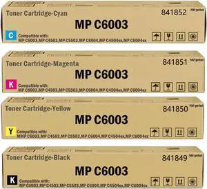 Ennovor MP C6003 Toner Cartridge Black Cyan Yellow Magenta Replacement for Ricoh Aficio Lanier Savin MP C6003 C4503 C5503 C6004 C4504ex C6004ex Series Printer.(4-Pack 841849 841851 841852 841850)