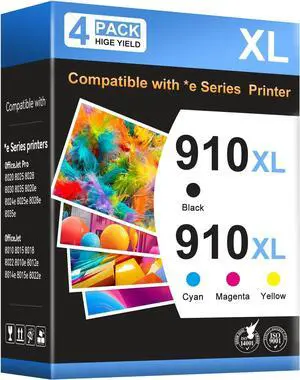 Ennovor 910XL Combo Pack Replacement Compatible for HP Ink HP910 910 XL Black Color Ink Cartridges for OfficeJet Pro 8010e 8015e 8022e 8020e 8025e 8028e 8035e Printer