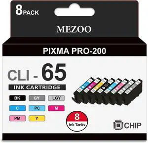 Ennovor CLI-65 CLI65 Ink Cartridge with Chip High Capacity Replacement for Canon CLI65 CLI-65 Ink Cartridges Compatible with PIXMA PRO-200 PRO-200S Printer (8-Pack, BK, C, M, Y, PM, PC, GY, LGY)