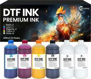 Ennovor DTF Ink Combo Pack 250ML-Premium Pigment Remanufactured Ink for PET Film Heat Transfer Ink Refill for ET-8550 XP15000 L1800 DX5 DX7 XP600 I3200 4720 TX800 DTF Printer (6-Pack)
