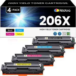 Ennovor 206X Toner Cartridges 4 Pack High Yield Set Replacement for HP 206X Black Cyan Yellow Magenta Color Pro M255dw M255nw; MFP M282nw M283cdw M283fdn M283fdw Ink Cartridges with Chip