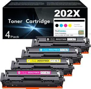 Ennovor 202X Toner Cartridges 4 Pack High Yield Replacement for HP 202X CF500X 202A CF500A Color Pro MFP M281fdw M281cdw M281fdn M280nw M254dw M254dn M254nw Toner Printer (Black Cyan Magenta Yellow)