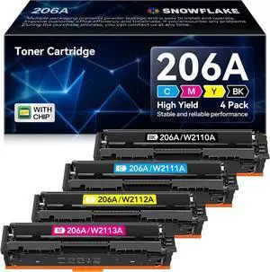 Ennovor 206A Toner Cartridges 4 Pack (with Chip) Compatible 206A W2110A Replacement for HP Color Pro MFP M283 M283fdw M283fdn M283cdw Pro M255 M255dw Printer (Black Cyan Yellow Magenta).