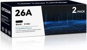 Ennovor 26A CF226A Toner Cartridges High Yield Compatible for 26A CF226A 26X CF226X Toner Cartridges with Pro M402dn M402dne M402dw M402n Pro MFP M426fdn M426fdw Printer 2Pack Black