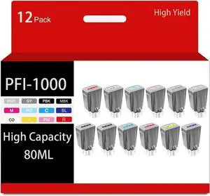 Ennovor PFI-1000 Ink Cartridge Replacement for Canon PFI-1000 Compatible with ImagePROGRAF PRO-1000 Printer Ink, 80ml 12-Pack(MBK PBK C M Y R GY B PGY PC PM CO)