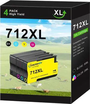 Ennovor 712XL 712 Ink Cartridges Combo Pack Replacement for HP 712 712XL Ink High Yield Work for DesignJet T650 T630 T230 T210 Studio Plotter Printer (4-Pack, 80-ML Black, 29-ML Cyan/Magenta/Yellow)