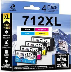 Ennovor 712XL Remanufactured Ink Cartridges (80-ML BK, 29-ML C/M/Y, 4 Pack) Replacement for HP 712 712XL for DesignJet T650 T630 T230 T210 Studio Plotter Printer