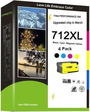 Ennovor High Yield 712XL Ink Cartridges Blak Cyan Magenta Yellow Use for HP DesignJet T650 T630 T230 T210 Studio Plotter Printers