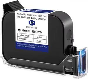 Eurannit Original Black Ink Cartridge ER520, 42ml Quick Dry Solvent Ink Replacement for 0.5inch/12.7mm Handheld Inkjet Printer E11 / E15 / E19 / E98