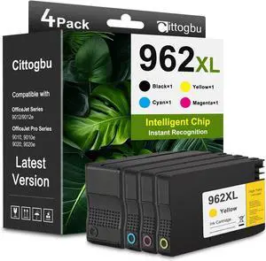 Ennovor 962XL Ink Cartridges Combo Pack Replacement for HP 962XL 962 Ink Cartridge, Compatible with Officejet Pro 9015e 9010 9025e 9015 9025 9018e 9025e 9020 Printer (4 Pack, BK/C/M/Y)