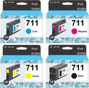 Ennovor 711 Ink Cartridge Bundle (4-Pack, 80-ml Black / 29-ml CZ130A CZ131A CZ132A CZ133A) Replacement for HP 711 Ink use with DesignJet T100 T120 T125 T130 T520 T525 T530 Printer