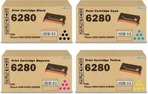 Ennovor Compatible 6280 Toner High Yield Toner Cartridge Black Cyan Magenta Yellow Replacement for Xerox Phaser 6280 6280N 6280DN Printer.106R01392 106R01393 106R01394 106R01395