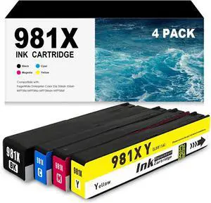 Ennovor 981X 981 Ink Cartridge Replacement for L0R12A L0R09A L0R10A L0R11A Ink for PageWide Enterprise Color 556 556dn 556xh MFP 586 MFP 586z MFP 586dn MFP 586f Printer (4 Pack, BK C M Y)