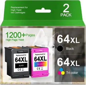 Ennovor 64XL Black and Color Ink Cartridge Remanufactured Replacement for HP 64 64XL Ink Cartridge Envy Photo 7855 7858 7800 7100 7155 6255 7164 Inspire 7255e 7955e 7958e 7900e Tango, 2 Pack