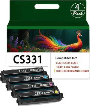 Ennovor CS331 CX331 Toner Cartridge-4 Pack, 20N10K0 20N10C0 20N10M0 20N10Y0 Replacement for Lexmark CS331 CX331 CS431 CX431 Color Printers(with Chip)