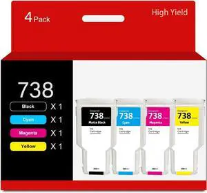 Ennovor Compatible for HP 738 Ink Cartridge 300ML 498N8A 676M6A 676M7A 676M8A for DesignJet T850 T950 Printer Ink 4 Pack (Black Cyan Yellow Magenta)