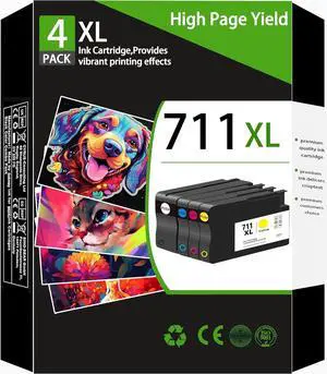 Ennovor 711XL Ink Cartridge Combo Pack Replacement for HP 711 Ink Cartridge (80-ml Black / 29-ml C/M/Y) Works with HP DesignJet T100 T120 T125 T130 T520 T525 T530 Printer (4-Pack)