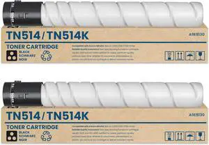 Ennovor TN-514K TN514K Black Toner Cartridge 2-Pack A9E8130 Replacement for Konica Minolta TN514 TN-514 Toner Cartridge Works with Bizhub C458 C558 C658 Printer Ink
