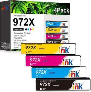 Ennovor 972X Ink Cartridges Compatible Replacement for HP 972A 972X Ink cartridgesWork with PageWide Pro MFP 477dw 577dw 452dw 552dw 477dn 452dn 577z 552dw P55250dw Printers (4-Pack,BK & C M Y)