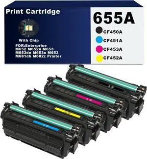 Ennovor 655A Toner Cartridge Compatible HP 655A Toner CF450A CF451A CF452A CF453A for HP Enterprise M652 M652n M653 M653dn M653x M653 MFP M681dh M682z Printer. Black Cyan Magenta Yellow