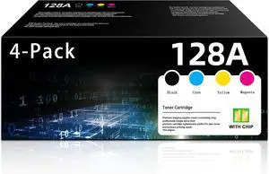 Ennovor 128A Toner Cartridges 4 Pack High Yield Replacement for HP 128A CE320A CE321A CE322A CE323A for Color MFP CM1415fn CM1415fnw CP1525n CP1525nw Printer (Black, Cyan, Magenta, Yellow)