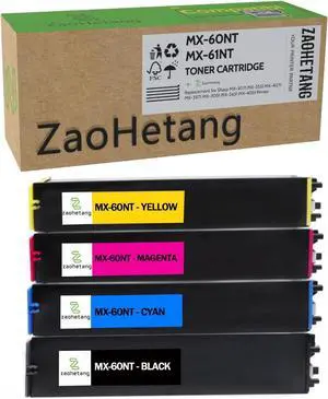 Ennovor MX-60NT MX-61NT Toner Cartridges Set(61NTBA 61NTCA 61NTMA 61NTYA) Compatible for Sharp MX-2651 MX-3051 MX-3071 MX-3551 MX-3571 MX-4051 MX-4071 Printer