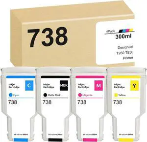Ennovor Compatible HP 738 DesignJet Ink Cartridges 300ml 498N8A 676M6A 676M7A 676M8A Replacement for HP 738 Ink Cartridge for DesignJet T950 & T850 Printer (4-Pack)