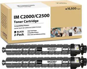 Ennovor IM C2000 C2500 Toner Cartridge 16,500 Pages High Yield Replacement for Ricoh IM C2500 IMC2000 842307 Toner Work with IM C2000 IM C2500 Printers Ink, 2 Pack IM C2500 Black Toner Cartridges