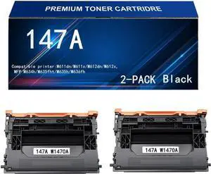 Ennovor 147A Black High-Yield Toner Cartridge Replacement for HP 147A 147X W1470A, 2-Pack, for HP Laserjet Enterprise M610,M611, M612, MFP M634, M635, M636 Series Printers (with OEM Chip)