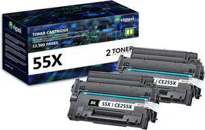 Ennovor 55X Toner Cartridge 2-Pack Compatible 55X CE255X Black Toner Cartridge Raplacement for HP 55X CE255X use with P3015 P3015dn P3015x Pro 500 MFP M521dn M521dw M525dn M525f M525c Printer
