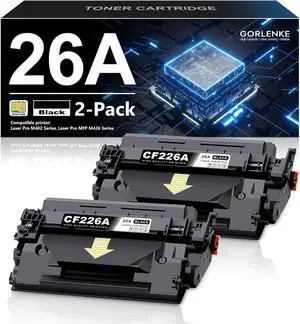 Ennovor GORLENKE CF226A 26A Toner Cartridge (with CHIP) Replacement for HP 26A CF226A 26X CF226X Laser Pro M402n M402dn M426 M402dw M402dne M426fdw M426fdn M402 M426dw Printer Ink (Black, 2 Pack)