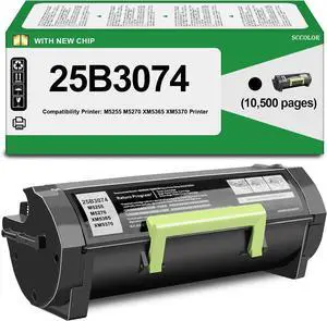 Ennovor 25B3074 Toner Cartridge High Yield Compatible 25B3074 Black Toner Cartridge (with New Chip) Replacement for Lexmark 25B3074 M5255 M5270 XM5365 XM5370 Laser Printer(Black,45000 Pages)
