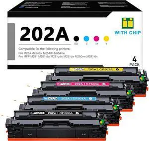Ennovor 202A Toner Cartridges 4 Pack(BK/C/M/Y): Compatible CF500A CF501A CF502A CF503A Toner Replacement for HP 202A for Pro MFP M281fdw M281cdw M281dw M281fdn M280nw Pro M254dw M254dn M254nw Printer