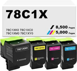 Ennovor 78C1XK0 78C1XC0 78C1XM0 78C1XY0 Extra High Yield Compatible 4-Pack Replacement for Lexmark 78C1X Toner Cartridge for CS421 CX421 CS521 CX521 CX522 CS622 CX622 CX625 Series
