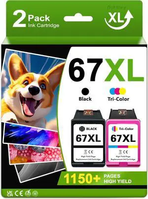 Ennovor 67XL Ink Cartridges Black Color Combo Pack Replacement for HP Ink 67 67XL for Envy 6400 6000 6000e 6055e 6052e 6458e Deskjet 2700 2700e 2755e 4152e 4255e 2855e Printer (2-Pack)