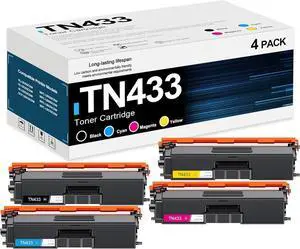 Ennovor TN433 TN-433 Toner Cartridges 4 Pack High Yield (Black/Cyan/Magenta/Yellow) - Replacement for Brother HL-L8260CDW HL-L8360CDWT MFC-L8610CDW MFC-L8900CDW Printer