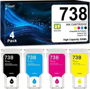 Ennovor Compatible 738 Ink Cartridge (High Capacity 300ML) 4-Pack Replacement for HP 738 Ink 498N8A 676M6A 676M7A 676M8A Ink Cartridges Work with DesignJet T850 T950 Printer 738XL Ink