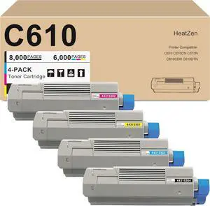 Ennovor C610 Toner Cartridge Set (4-Pack, Black Cyan Magenta Yellow) Replacement for OKI Okidata 44315304 44315303 44315302 44315301 Toner Cartridge for C610 C610DN C610N C610CDN C610DTN Printers