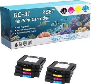 Ennovor GC-31 Ink Print Cartridge Compatible for Ricoh Aficio GX e3300N e3350N e5550N e7700N Printers, Capacity 2920 Pages, with Chip, Stable Output (2 Set)