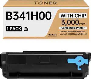 Ennovor B341H00 Compatible Black Toner Cartridge with Chip Compatible Replacement for Lexmark B3340dw B3442dw MB3442adw MB3442i Laser Printers (3K Pages 1-Pack)