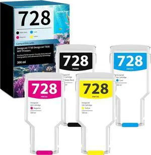 Ennovor 728 Ink Cartridges (300-ml, Matte Black/Cyan/Magenta/Yellow) F9J68A F9K17A F9K16A F9K15A Replacement for HP DesignJet T830 MFP & T730 Large Format Plotter Printers (4-Pack)