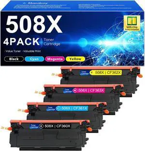 Ennovor 508X High Yield Toner Cartridge Set (Black Cyan Yellow Magenta)  New Version with Advanced Chip Compatible with HP 508X 508A CF360X CF361X CF362X CF363X Enterprise M553/M577/M552 Series