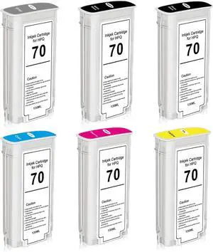 Ennovor Replacement for HP 70 Ink Cartridge 130ml C9448A C9449A C9450A C9452A C9453A C9454A Compatible for DesignJet Z2100 Z3100 Z3200 Z5200 Z5400 Large Format Printer Ink 6 Pack (MK/PK/G/C/M/Y)
